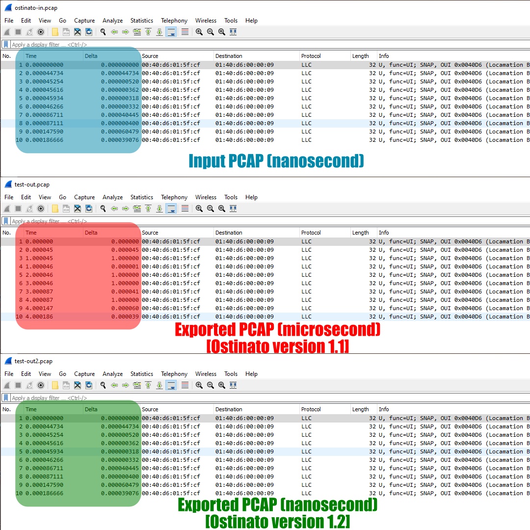 Ostinato nsec pcap