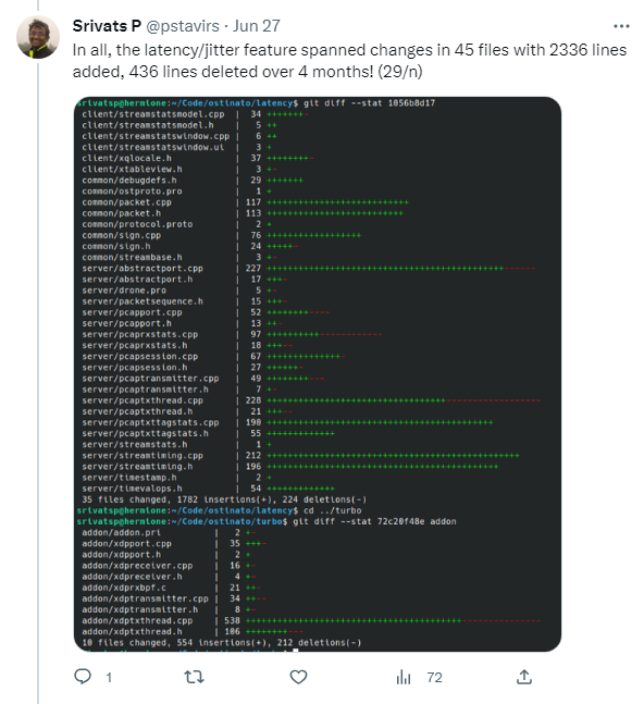 Ostinato latency development stats